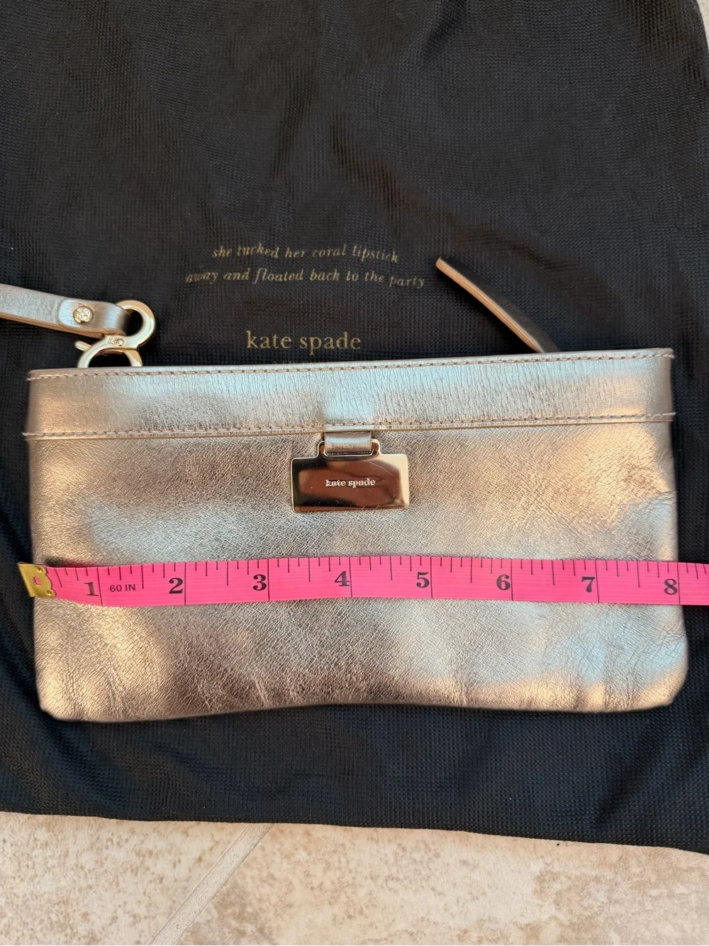 Kate Spade Metallic Silver Leather Wristlet Clutch